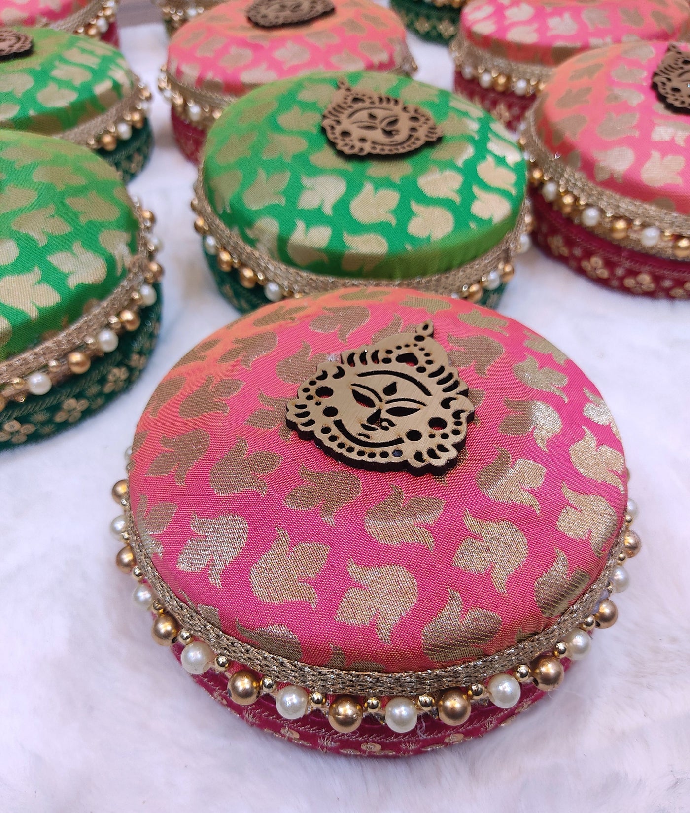 120 Rs each on Purchasing in bulk 📱at 8619550223 steel gift box LAMANSH® (5 inch) Stainless Steel Designer Ladoo Box for Return Gifting 🎁 | Gift Boxes with durga mata mdf cutout for Wedding Pooja Return Gifting & Favours