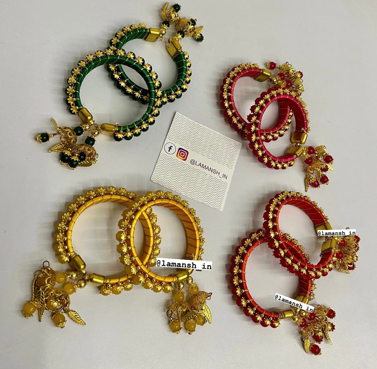 120 Rs pair on buying minimum 50 pairs | Whatsapp at 8619550223 kundan thread bangles LAMANSH Designer moti Bangles for giveaways in haldi and Mehendi ceremony / Favours for bridesmaids