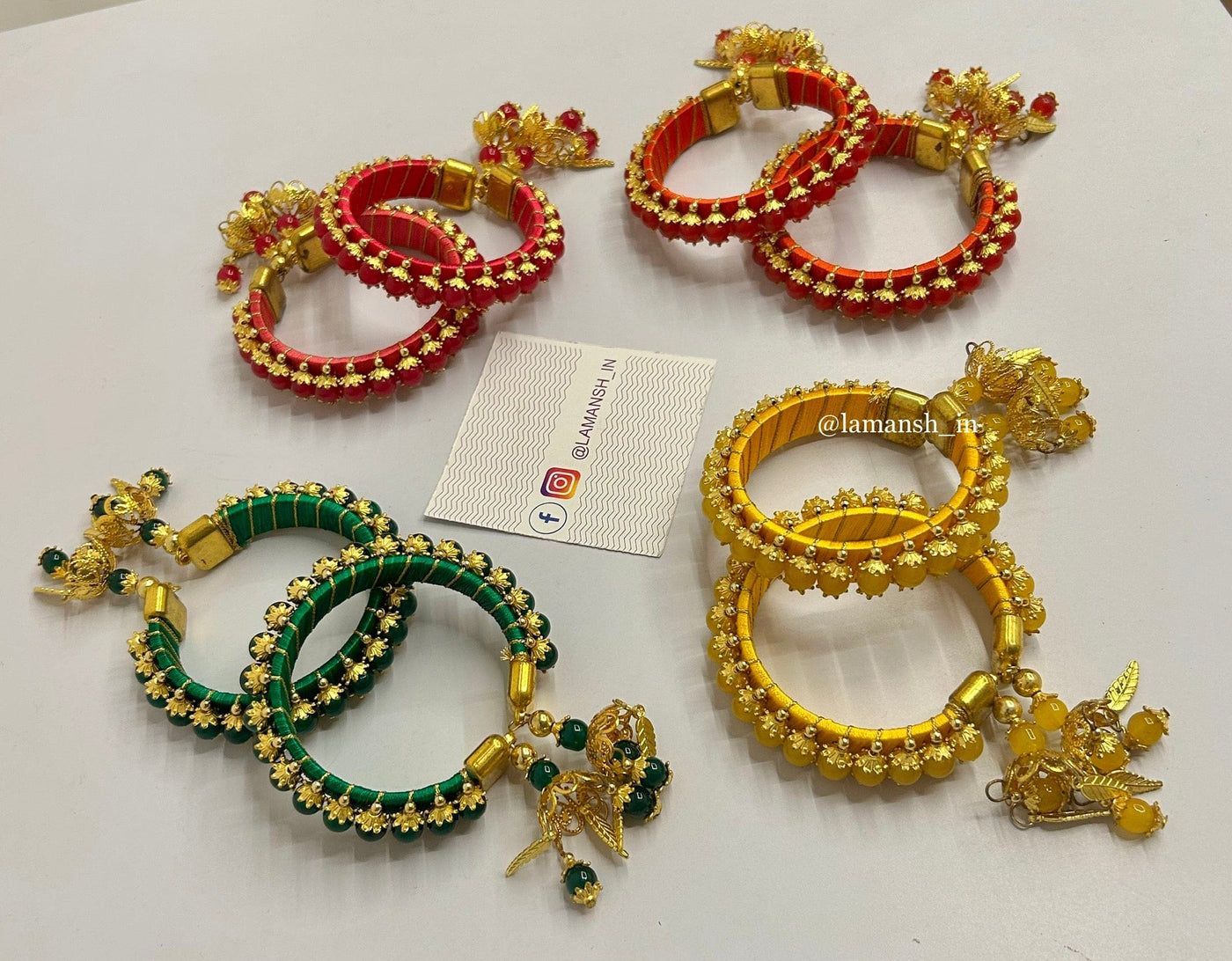 120 Rs pair on buying minimum 50 pairs | Whatsapp at 8619550223 kundan thread bangles LAMANSH Designer moti Bangles for giveaways in haldi and Mehendi ceremony / Favours for bridesmaids