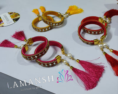 120 Rs pair on Purchasing in bulk kundan thread bangles LAMANSH® Kundan & Stone work silk thread bangles for giveaways & wedding favors