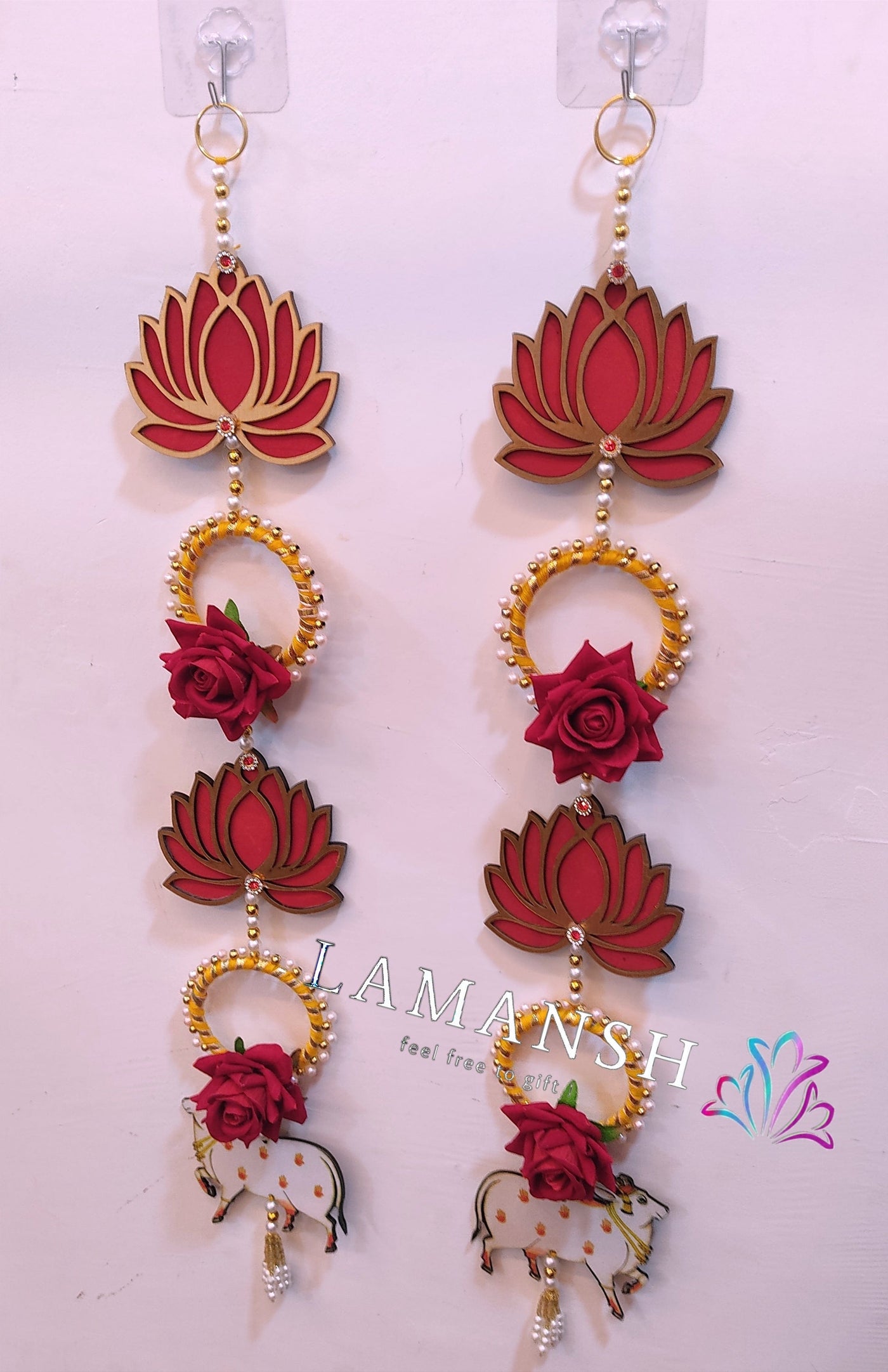 120 Rs per hanging on buying 25+ hangings lotus hanging LAMANSH 2 feet lotus X rose 🌹gota decorative hangings for diwali & navratri decor