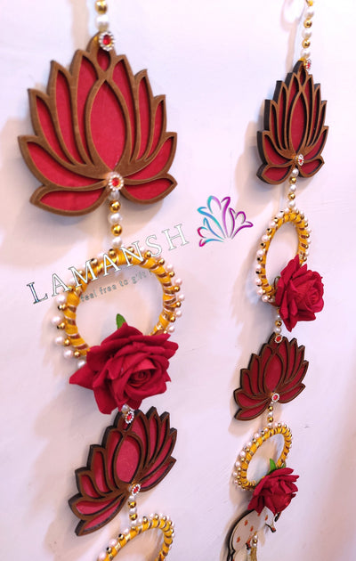 120 Rs per hanging on buying 25+ hangings lotus hanging LAMANSH 2 feet lotus X rose 🌹gota decorative hangings for diwali & navratri decor