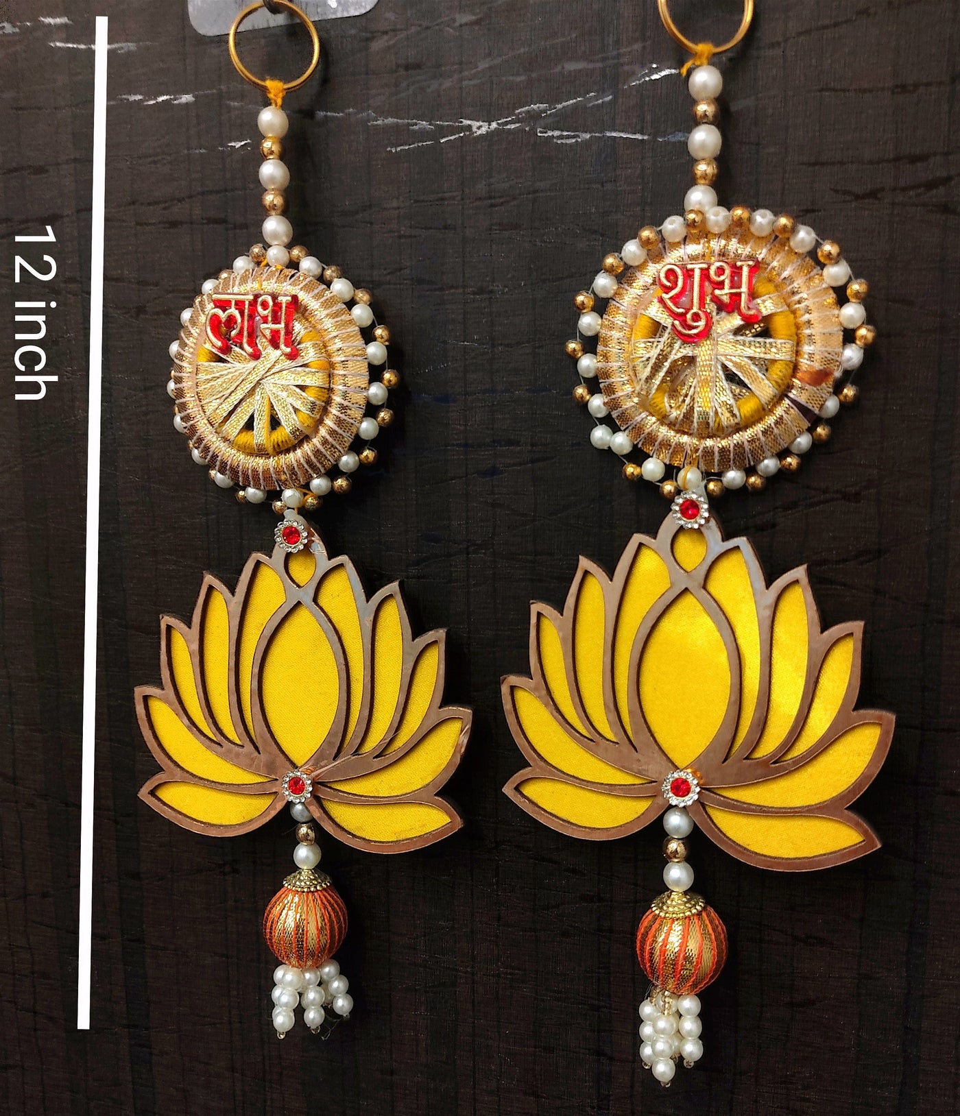 Lamansh shubh labh LAMANSH Yellow Decorative Shubh Labh 🕉️ Lotus hangings for Puja Return Gifts | Festival decor in Diwali & Navratri