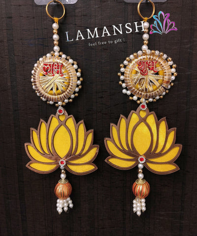 Lamansh shubh labh LAMANSH Yellow Decorative Shubh Labh 🕉️ Lotus hangings for Puja Return Gifts | Festival decor in Diwali & Navratri