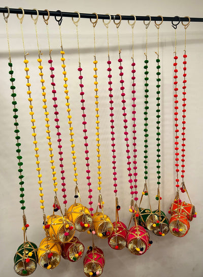 125 Rs each hanging on buying 25 hangings / WhatsApp at 8619550223 to order 🔥 pom pom hangings Decorative Dholak pom pom hangings with dholak / Indian Wedding Decorative Dholak Decoration Hangings For Diwali navratri festival decor / Ideal for wedding event planners (3 ft each hanging)