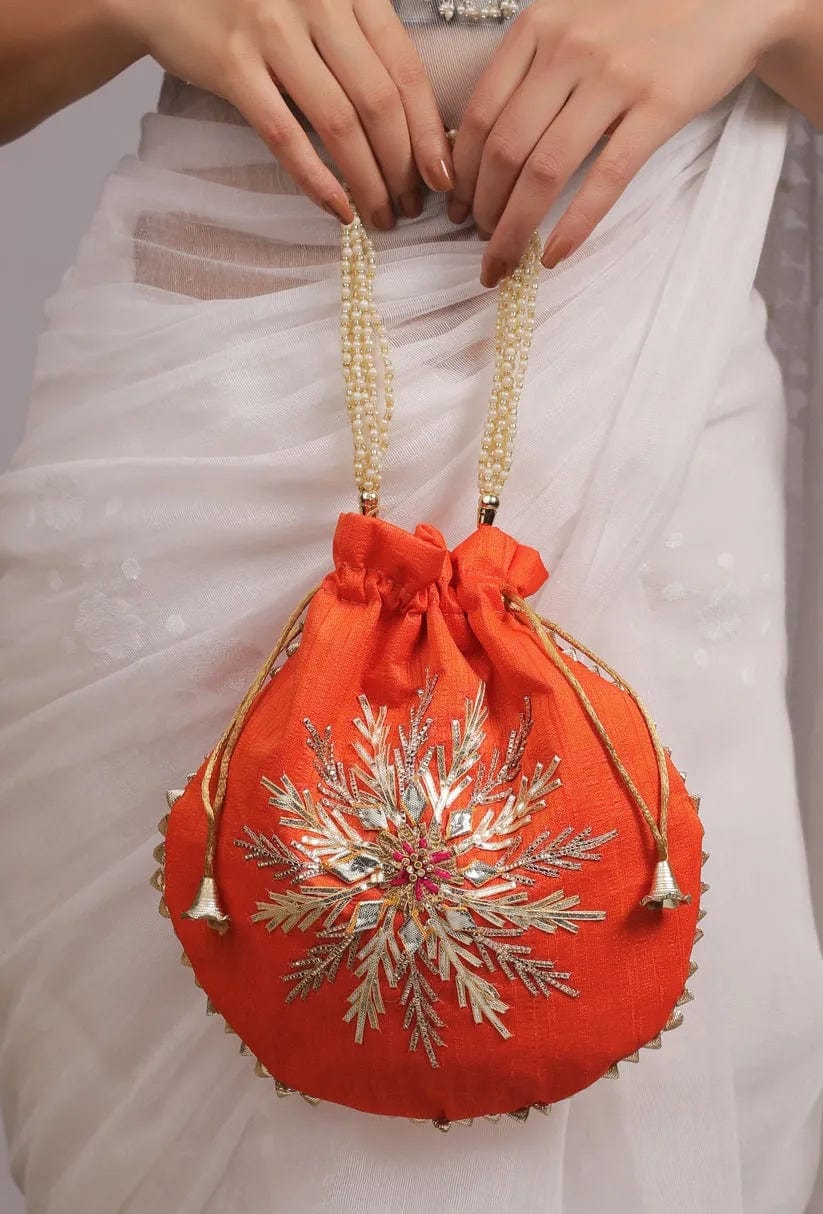 125 Rs each on buying 50+ pcs / WhatsApp at 8619550223 Women's Potli Bag LAMANSH (Size - 9*9 inch) Floral design Potli bags for gifting / Gota Work Potli bags for indian wedding ceremonies