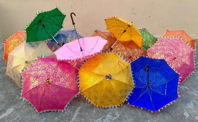 130 Rs each on buying 25+ pcs / WhatsApp at 8619550223 to order 🔥 Decorative umbrella LAMANSH (Pack of 1) Indian Wedding decoration Umbrellas / Jaipuri Golden print umbrella's for haldi mehendi wedding decoration