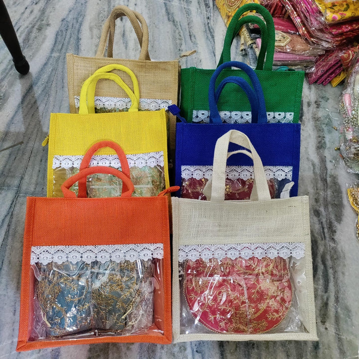 LAMANSH Transparent Fancy Jute bags for wedding return gifts
