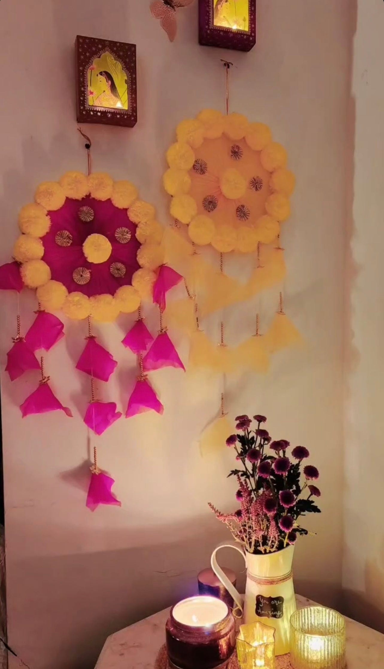 140 Rs each🏷in bulk genda net hanging LAMANSH® Decorative Marigold Flowers & Net Latkan Hangings for Backdrop decoration
