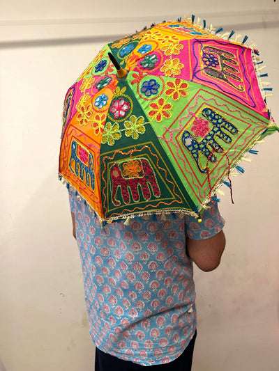 140 Rs each on buying 50 pcs / WhatsApp at 8619550223 to order 🏷️ LAMANSH® Pack of 5 Elephant print designer Rajasthani Mirror work Umbrella Diwali decoration Umbrella Mehndi Decor Umbrella Party decor