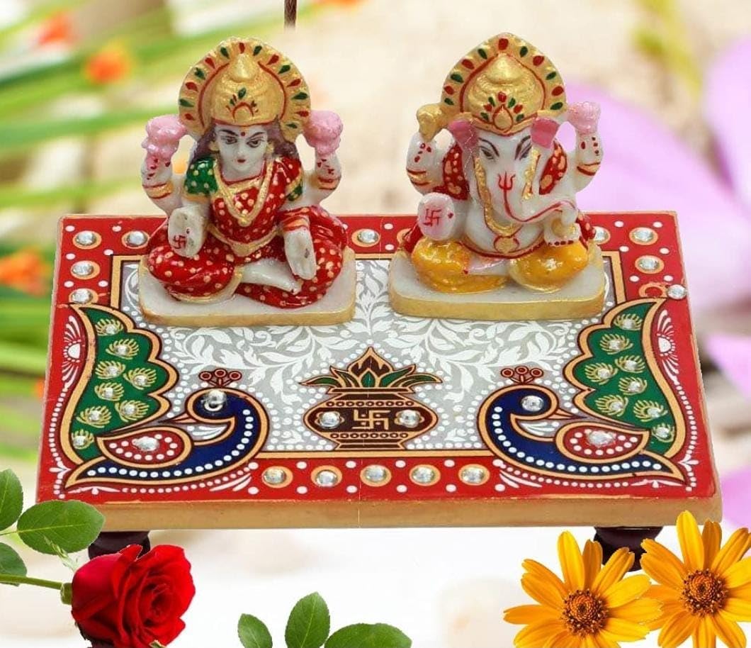 150 Rs each on buying 25 pcs / WhatsApp at 8619550223 to order 🔥 Chowki Ganesh ji 1 LAMANSH Marble Painted Laxmi Ganeshji Placed on Chowki /Marble Chowki Laxmi Ganesh for Diwali Navratri Pooja 🕉 return gifting
