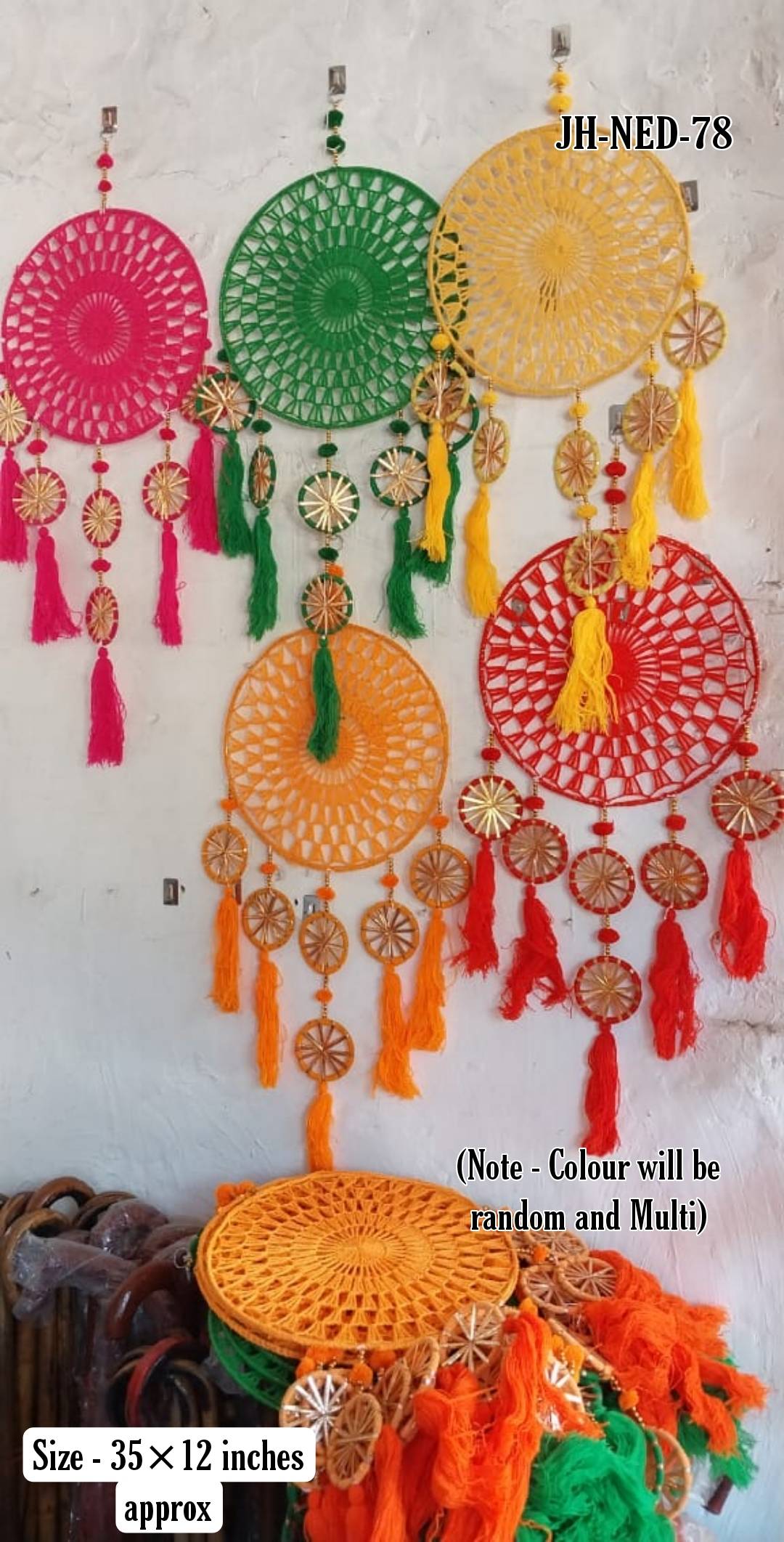 150 Rs per hanging on buying 🏷in bulk gota hangings LAMANSH® (Pack of 10 Hangings) Wool Dreamcatcher with Gota Hanging Chakri's | Decorative Hangings for Wedding & Event Backdrop