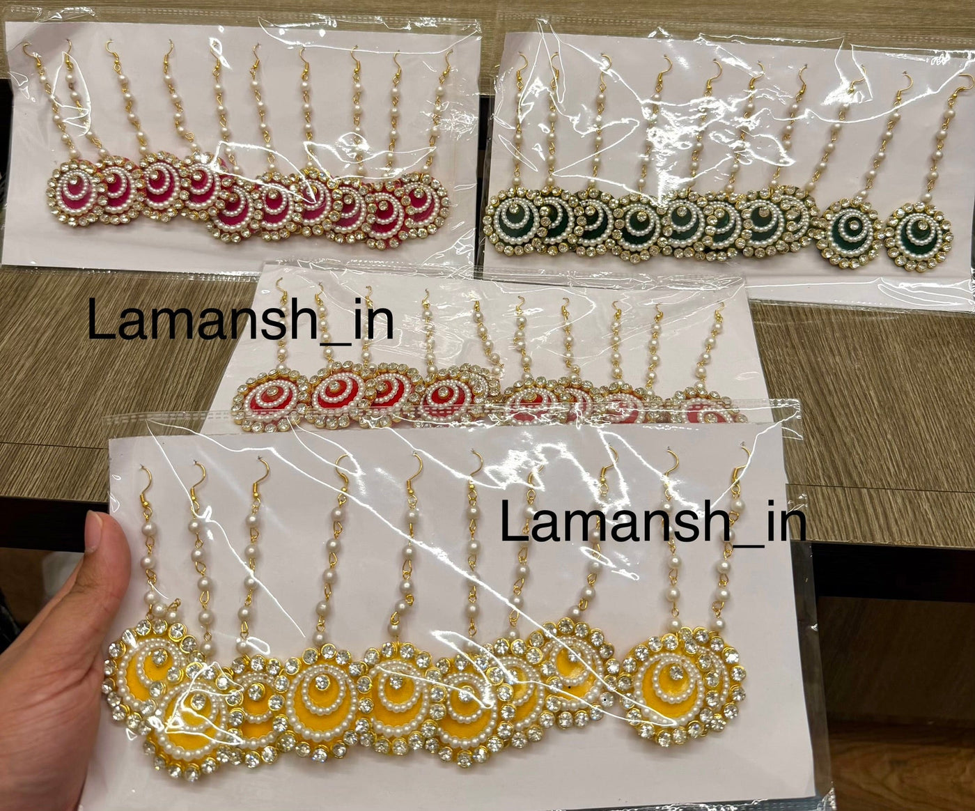 150 rs set on buying 15+ sets / WhatsApp at 8619550223 to order Floral 🌺 Giveaways LAMANSH Kundan stone Maangtika's for haldi mehendi favors giveaways for bridesmaids