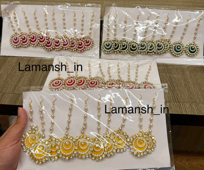 150 rs set on buying 15+ sets / WhatsApp at 8619550223 to order Floral 🌺 Giveaways LAMANSH Kundan stone Maangtika's for haldi mehendi favors giveaways for bridesmaids
