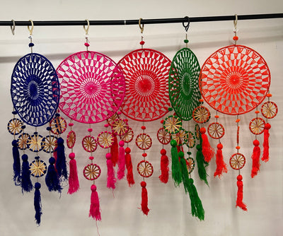 1500 Rs (pack of 10) on buying 3+ packets / WhatsApp at 8619550223 to order gota hangings Wool Dreamcatcher with Gota Hanging Chakri's | Decorative Hangings for Wedding & Event Backdrop (Pack of 10)