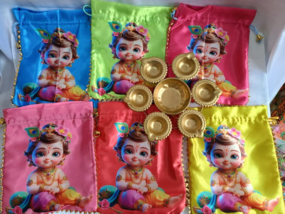 160 Rs each combo on buying 25+ combo's / WhatsApp at 8619550223 to order diwali hampers 1 combo Gift 🎁 combo for Janmashtami, Diwali, Ganesh Chaturthi, Navratri, Puja or weddings / combo of Kanha ji potli and metal urli