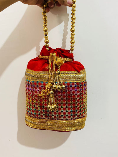 180 Rs each on buying 🏷25+ qty | Call 📞 at 8619550223 Women's Potli Bag LAMANSH® 8*10 inch Designer Potli bags with Golden Moti Handle for Giveaways / Return Gifts 🎁 Favours for guests / wedding favors for guests