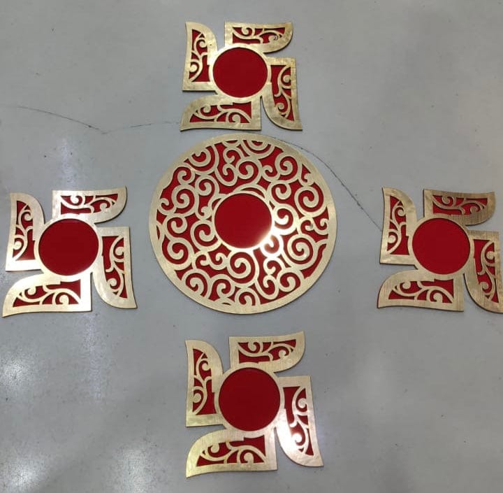 MDF Wooden Swastik Rangoli Set with Tealights, Diwali Festival Decorat ...