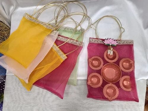 Multicolor Lotus Organza gifts bags for return gifts 🎁 and favours in weddings, pooja or festivals like Diwali and Navratri (8*10 inch size)