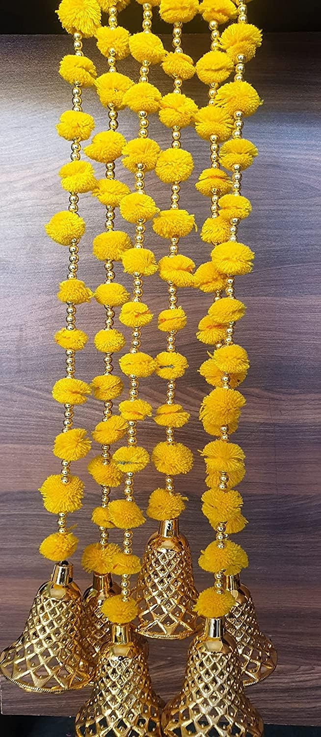 20 RS EACH HANGING ON BUYING 200+ HANGINGS / WHATSAPP AT 8619550223 TO ORDER 🛒 pom pom hangings LAMANSH Pack of 50 Pom pom hangings with bells 🔔 for haldi mehendi wedding decoration