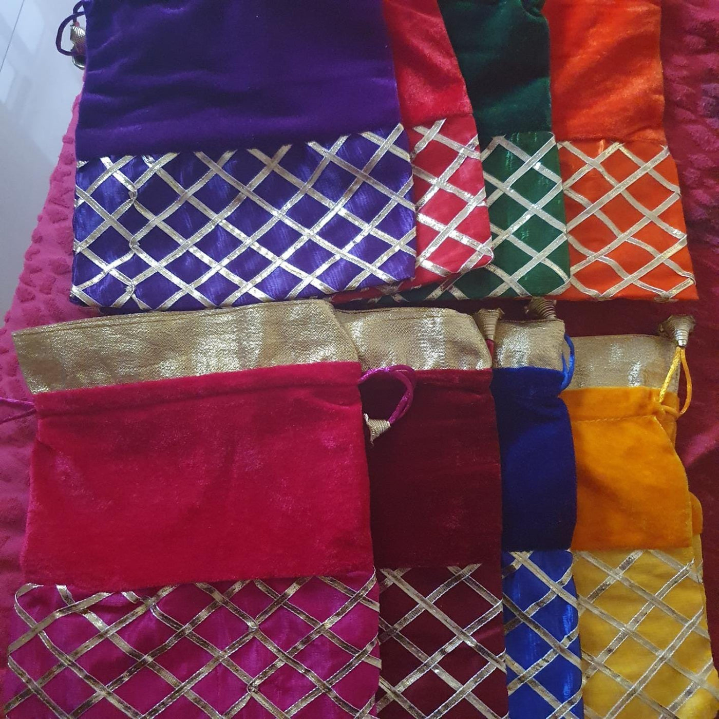 20 Rs each on buying 200+ qty / WhatsApp at 8619550223 Women's Potli Bag LAMANSH (5*7inch) Gota Fabric Checks Potli bags for haldi mehendi sangeet wedding return gifts and packaging