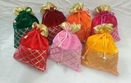 20 Rs each on buying 200+ qty / WhatsApp at 8619550223 Women's Potli Bag LAMANSH (5*7inch) Gota Fabric Checks Potli bags for haldi mehendi sangeet wedding return gifts and packaging