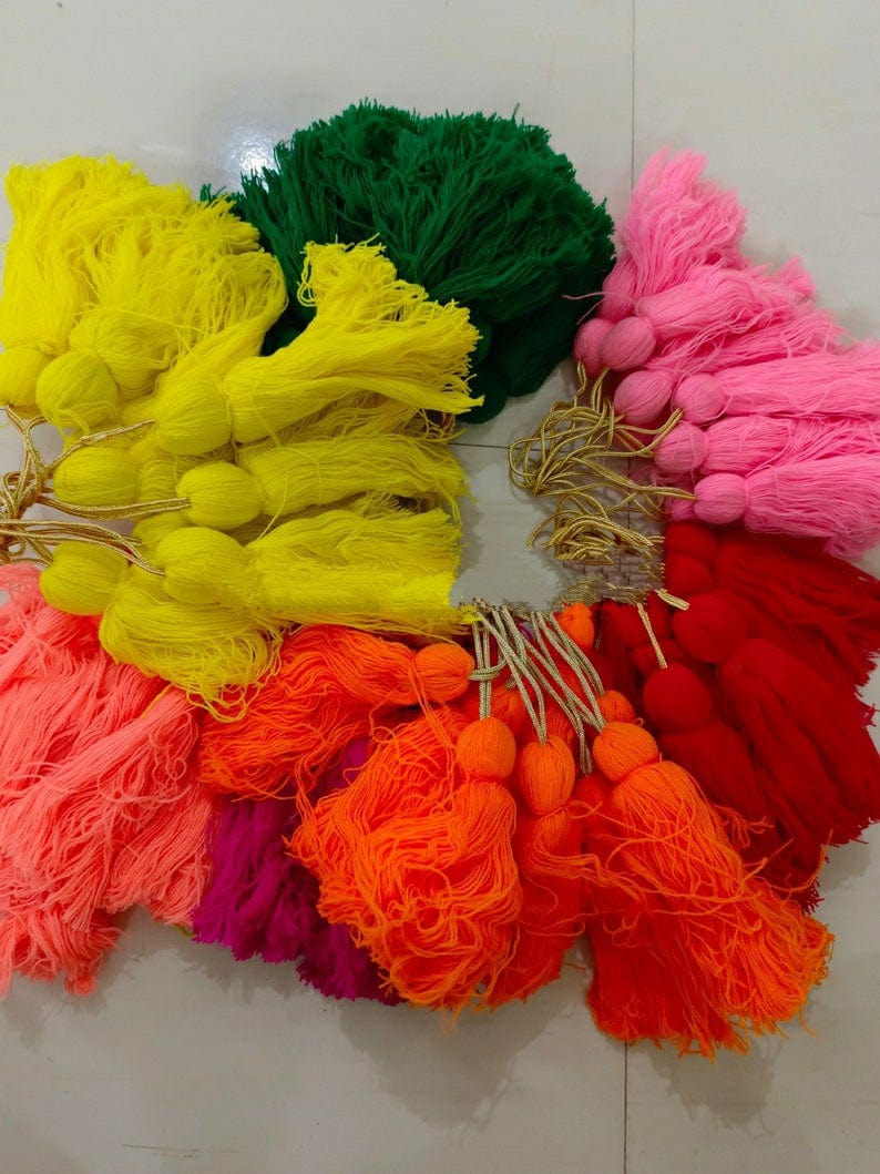 20 Rs each tassel on buying 🏷in bulk tassels Assorted Colours / Woolen LAMANSH® ( Set of 50 Hangings ) 9 inch woolen Tassels Hanging Home & Wedding Decoration