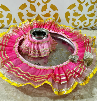 200 Rs each on buying 50+ pcs / WhatsApp at 8619550223 thali covers LAMANSH Pooja Thali Cover Frill for pooja ceremony / Gota and net work thali plate Frill for shagun and karva chauth