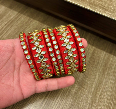 200 rs each set on buying 20+ sets / WhatsApp at 8619550223 to order kundan thread bangles Set of 6 Kundan Bangles for bridesmaids for haldi Mehendi Favours and giveaways 🎁