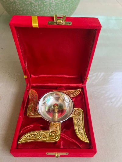 225 Rs set on buying 25 pcs / WhatsApp at 8619550223 to order 🔥 silver bowl sets 1 German silver gold Swastik diya set for festival return gifts 🎁 / Wedding and Navratri return gifts