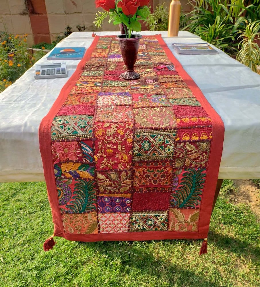 250 Rs Per pc ON BUYING 🏷IN BULK table runners LAMANSH® (16*60 inch) Patchwork Table Runners / Mat Runners for Dining , Sofa & Living Room | Handcrafted Khambadiya Patchwork Floor Runner
