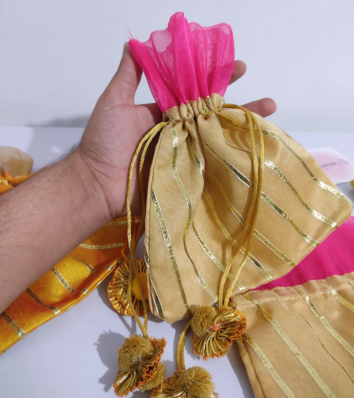 28 Rs each on buying 🏷150+ pcs | Call 📞 at 8619550223 bulk potli LAMANSH® (8*10 inch) Gota Potli Bags for Wedding Favors & Giveaways 🎁