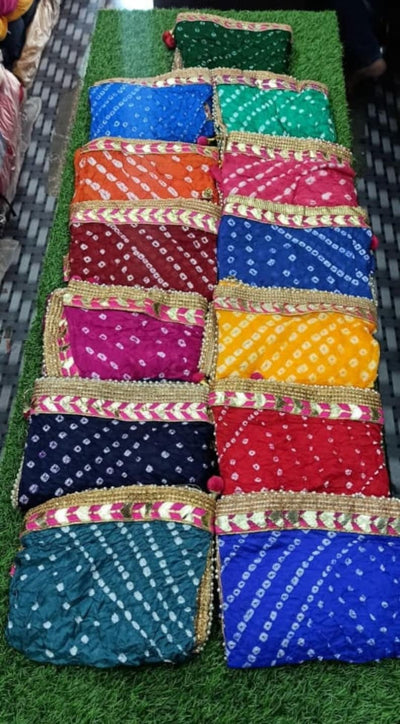 280 Rs each on buying 10+ pcs / WhatsApp at 8619550223 return gifts LAMANSH Bandhej Print Designer Dupatta's for haldi mehendi sangeet favors for bridesmaids
