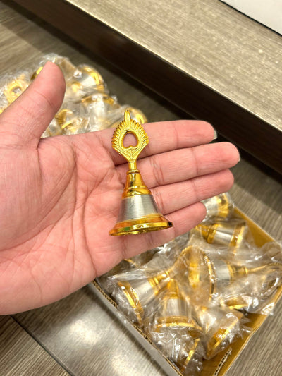 30 Rs each on buying 100+ pcs / WhatsApp at 8619550223 to order bells for couple welcome 1 Silver golden plated wedding bells 🔔Ghanti for Temple Mandir or mangal path ceremony giveaways | Bells for welcome in weddings / Return gifts 🎁 for puja ceremony