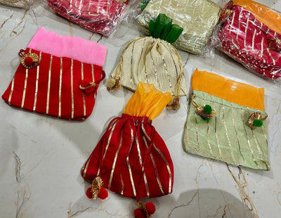 30 Rs each on buying 100+ pcs / WhatsApp at 8619550223 to order bulk potli LAMANSH® (8*10 inch) Gota line Potli Bags for Wedding Favors & Giveaways 🎁 | potli bags for bridesmaidsgiveaways in diwali , rakhi , navratri , Ganesh chaturthi