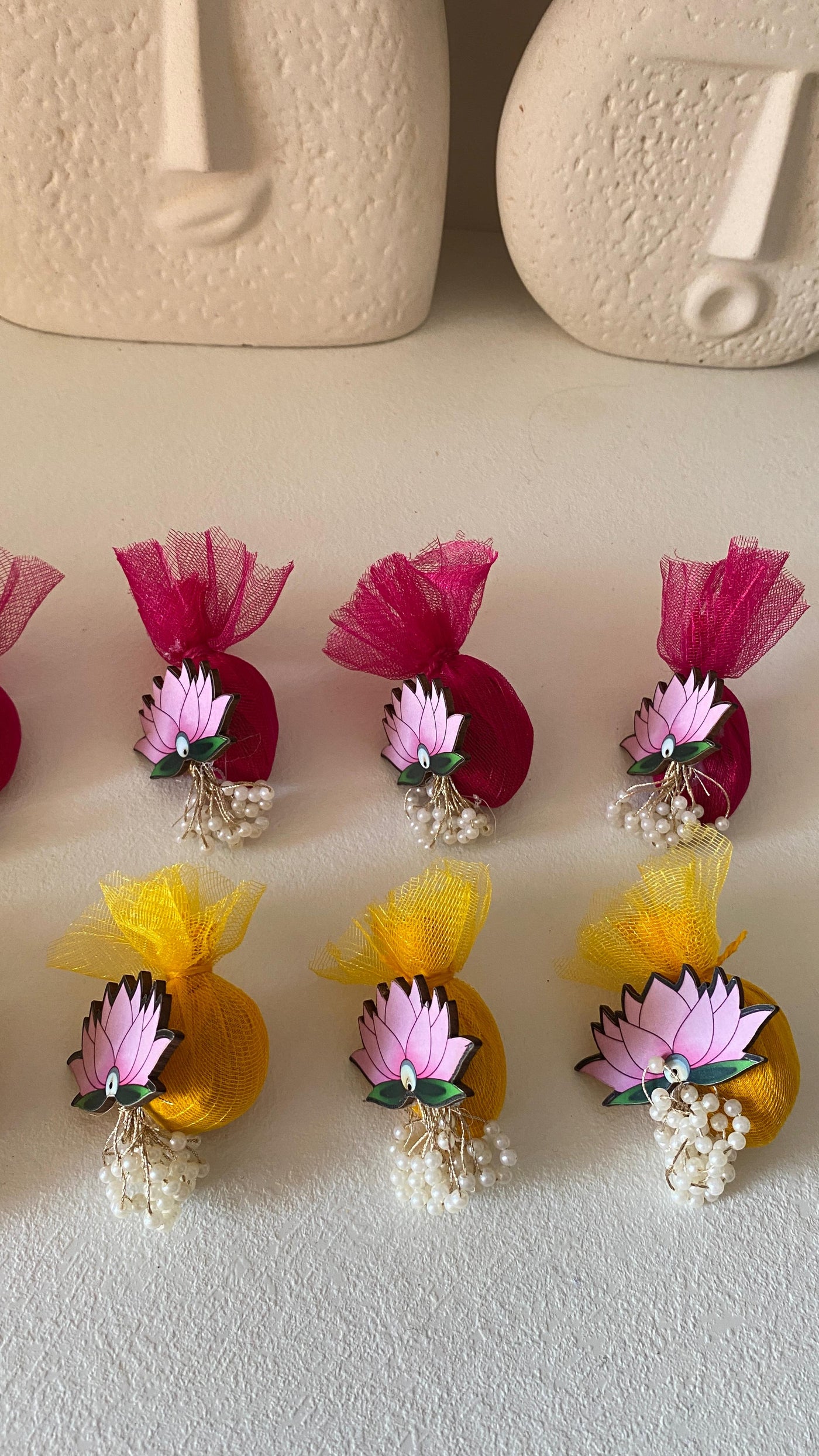 30 Rs each on buying 100+ pcs / WhatsApp at 8619550223 to order Decorative Fancy small nariyal packed in net / Designer lotus coconut for wedding favours 🎁 and pooja shagun