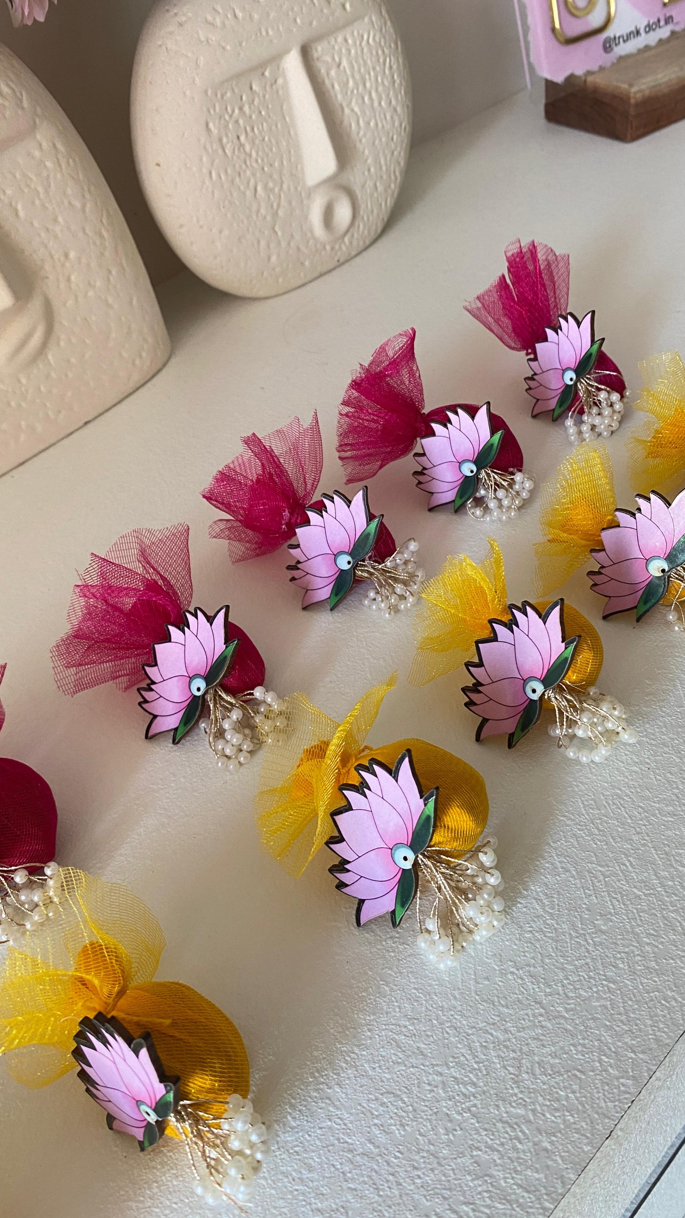 30 Rs each on buying 100+ pcs / WhatsApp at 8619550223 to order Decorative Fancy small nariyal packed in net / Designer lotus coconut for wedding favours 🎁 and pooja shagun