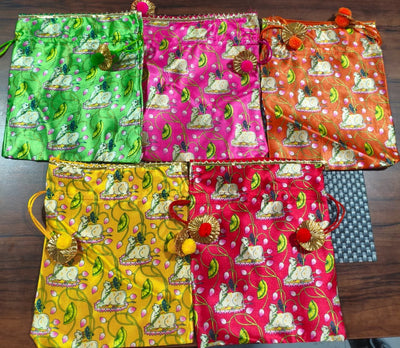 30 Rs each on buying 100+ pcs / WhatsApp at 8619550223 to order Women's Potli Bag LAMANSH 8*10 inch Pichwai Potli bags for Return Gifts packing Giveaways 🎁 & Favours / Shagun Pouch Return Gifts for Haldi mehendi roka wedding