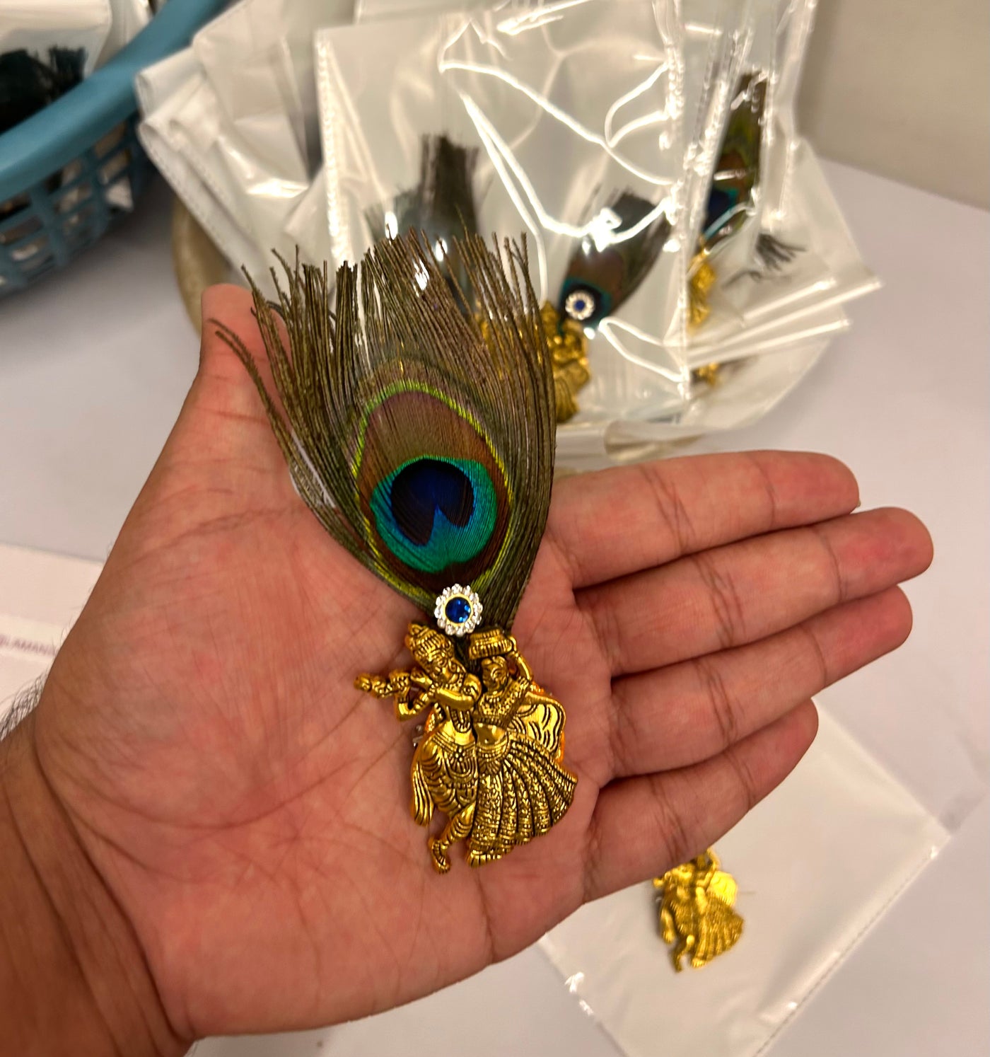 LAMANSH Metal Radha krishna ji brooches with mor pankh 🦚 / Welcome gifts for barati's and guests in weddings and hotels resorts or destination weddings