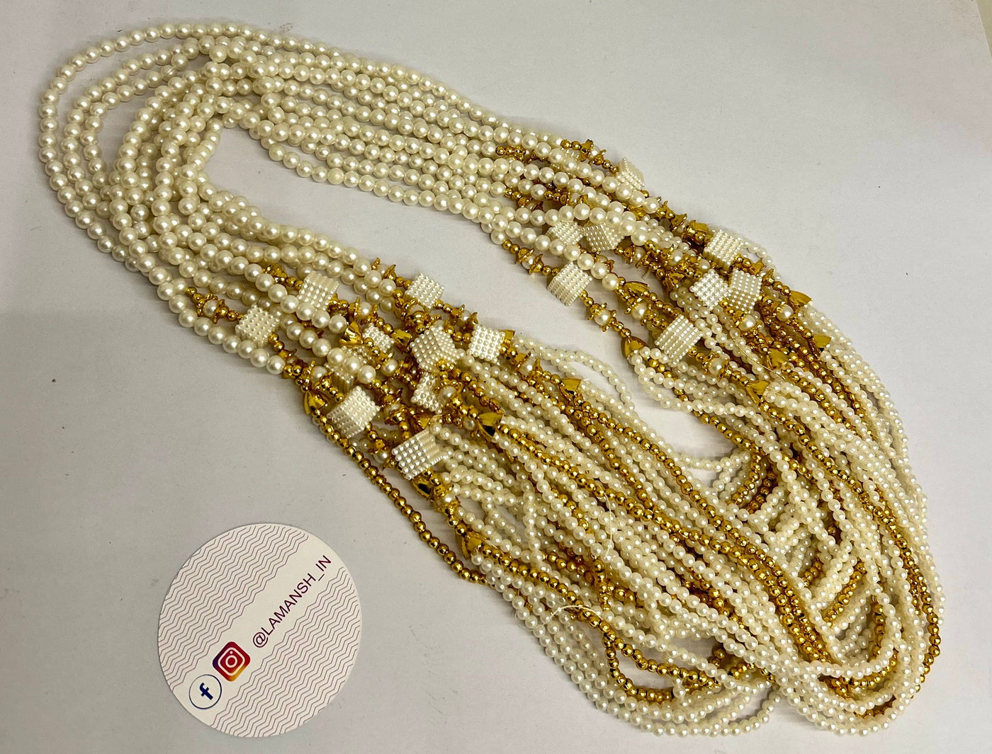 32 Rs each on buying 100+ qty / WhatsApp at 8619550223 to order 🏷️ Barati Swagat mala Designer moti swagat mala's for barati's in weddings / Moti mala's for guests welcome in hotels, resorts, events, awardsq