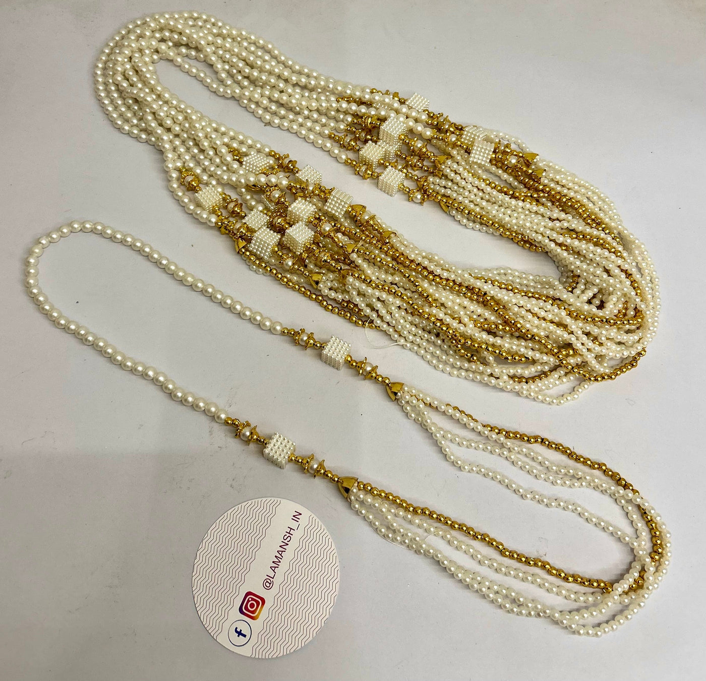 32 Rs each on buying 100+ qty / WhatsApp at 8619550223 to order 🏷️ Barati Swagat mala Designer moti swagat mala's for barati's in weddings / Moti mala's for guests welcome in hotels, resorts, events, awardsq