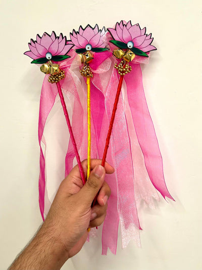 32 Rs each on buying 100+ qty / WhatsApp at 8619550223 to order 🏷️ Ghungroo sticks 1 Lotus Ghungroo sticks for Phera ✨ Varmala, Jaimala, couple entry or guests welcome / Wedding rattles / wedding wands