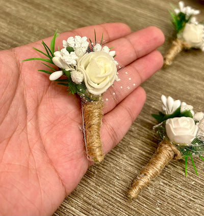 35 rs each on buying 100+ pcs / WhatsApp at 8619550223 to order 🏷️ Floral 🌺 Giveaways LAMANSH Designer Flower brooches boutonniere 🌸 for barati's guests welcome in weddings