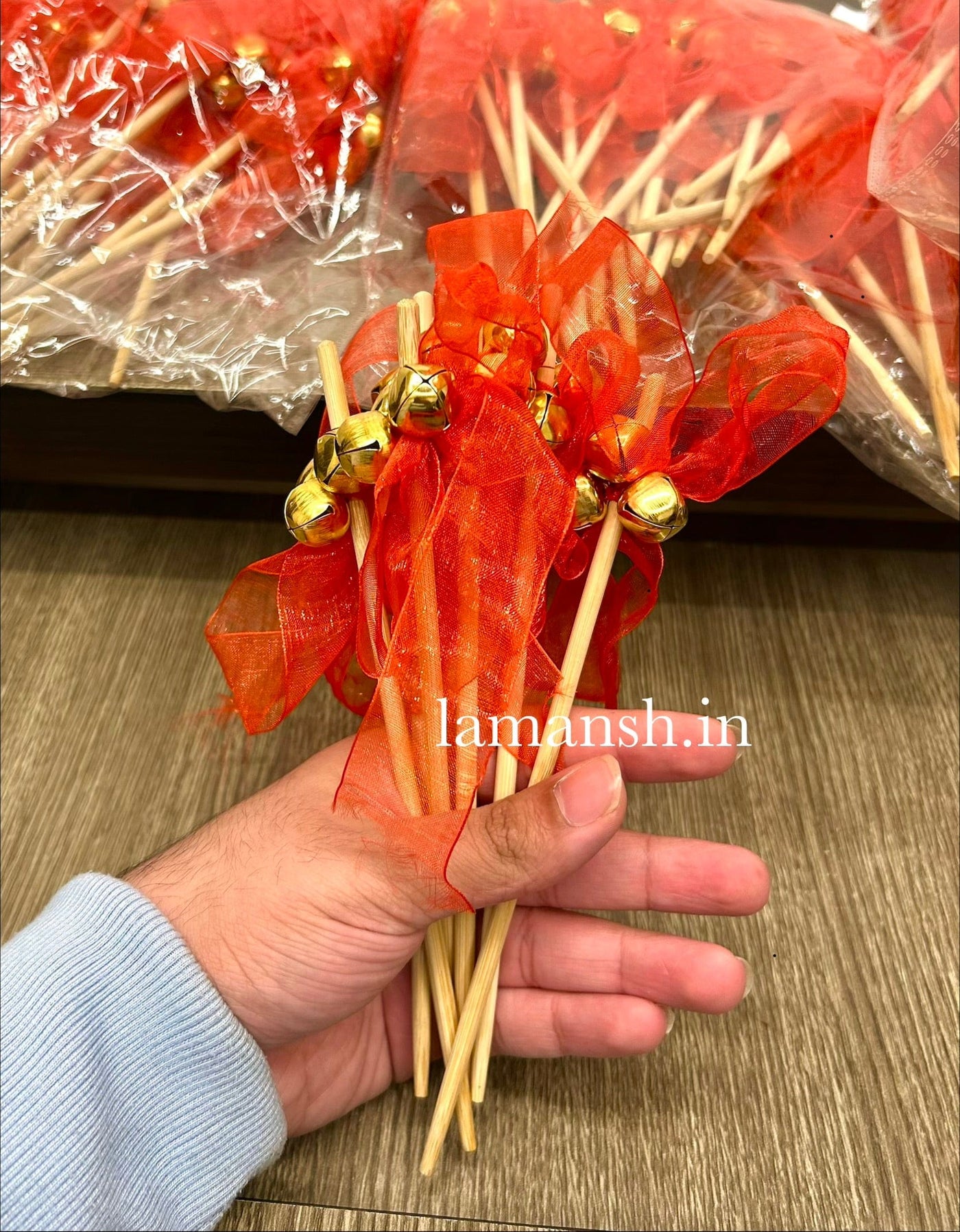 35 rs each on buying 100+ pcs / WhatsApp at 8619550223 to order 🏷️ Ghungroo sticks 1 Red Ghungroo sticks for Phera ✨ Varmala, Jaimala, couple entry or guests welcome / Wedding rattles / wedding wands