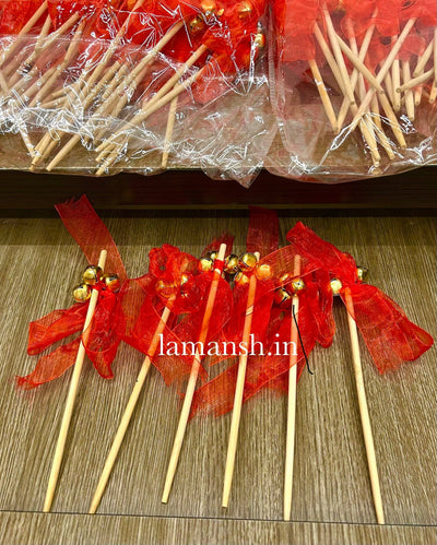 35 rs each on buying 100+ pcs / WhatsApp at 8619550223 to order 🏷️ Ghungroo sticks 1 Red Ghungroo sticks for Phera ✨ Varmala, Jaimala, couple entry or guests welcome / Wedding rattles / wedding wands
