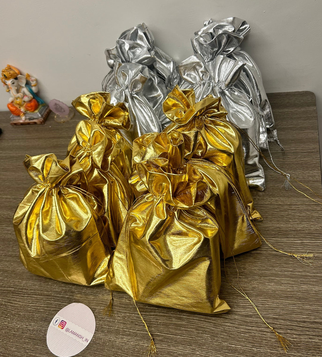 Silver Golden fabric potli bags for return gifts 🎁 packaging in