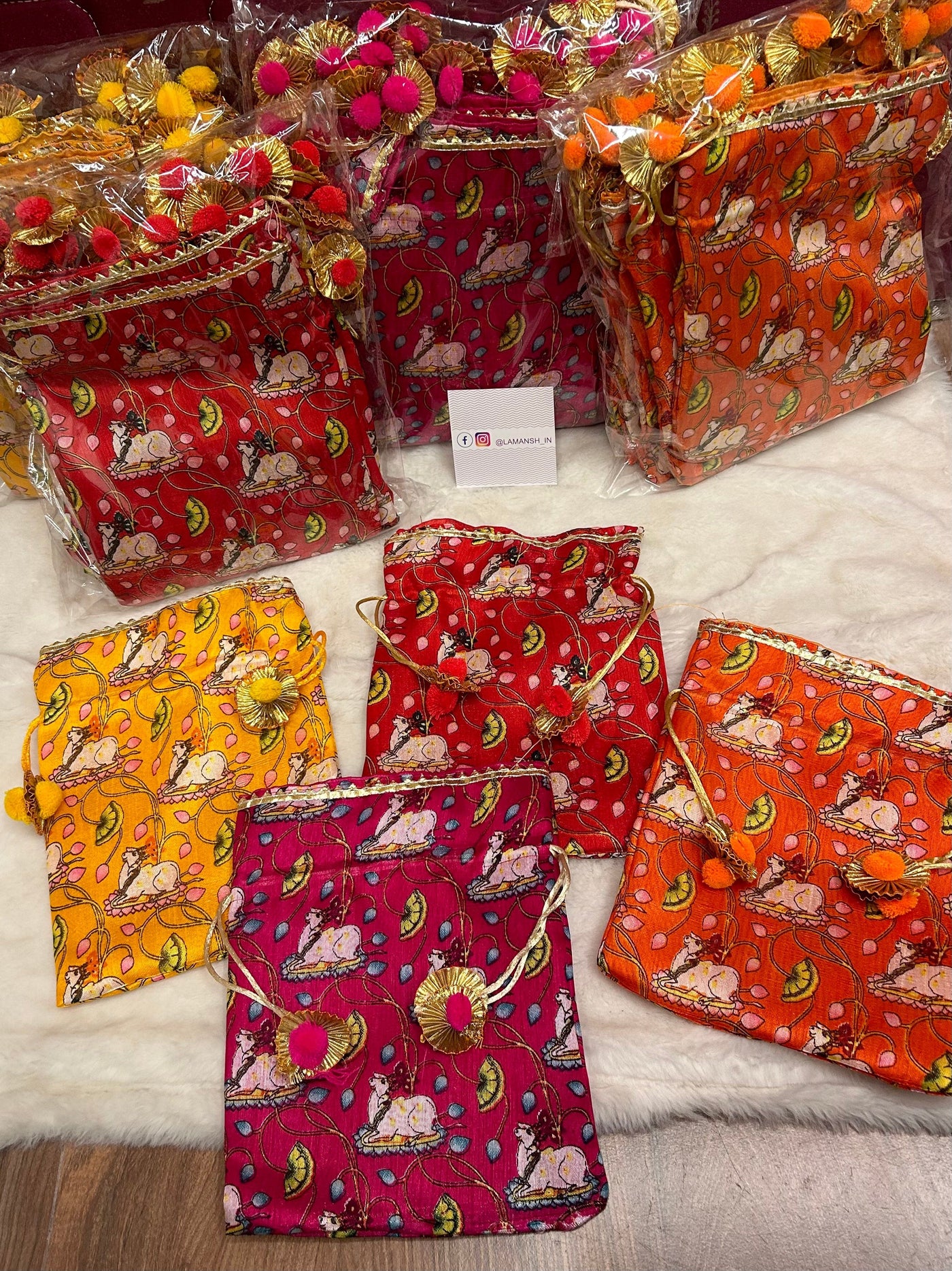35 Rs each on buying 🏷in bulk | Call 📞 at 8619550223 Women's Potli Bag LAMANSH® 8*10 inch Pichwai Potli bags for Return Gifts packing Giveaways 🎁 & Favours / Shagun Pouch Return Gifts for Haldi mehendi roka wedding