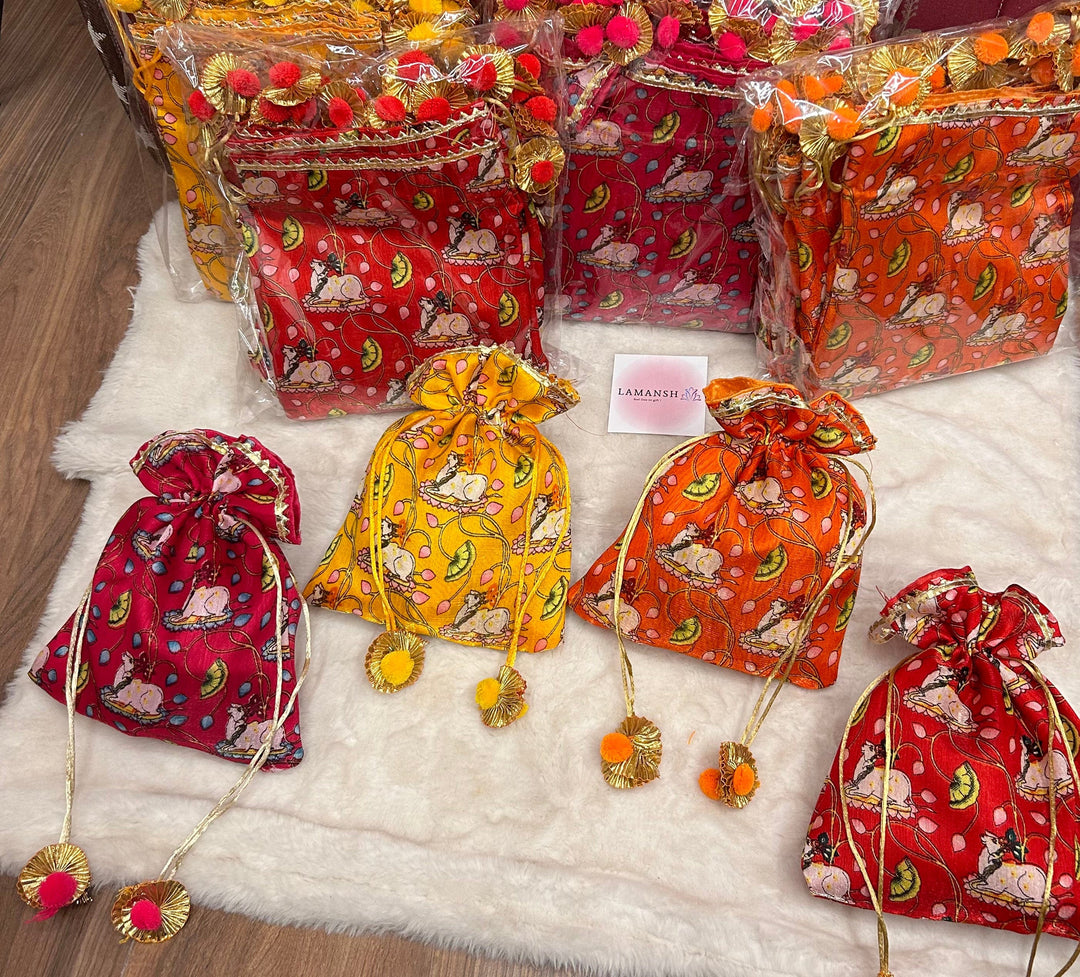 LAMANSH 8 10 inch Pichwai Potli bags for Return Gifts packing Giveawa Lamansh