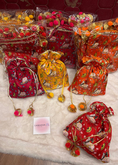 35 Rs each on buying 🏷in bulk | Call 📞 at 8619550223 Women's Potli Bag LAMANSH® 8*10 inch Pichwai Potli bags for Return Gifts packing Giveaways 🎁 & Favours / Shagun Pouch Return Gifts for Haldi mehendi roka wedding
