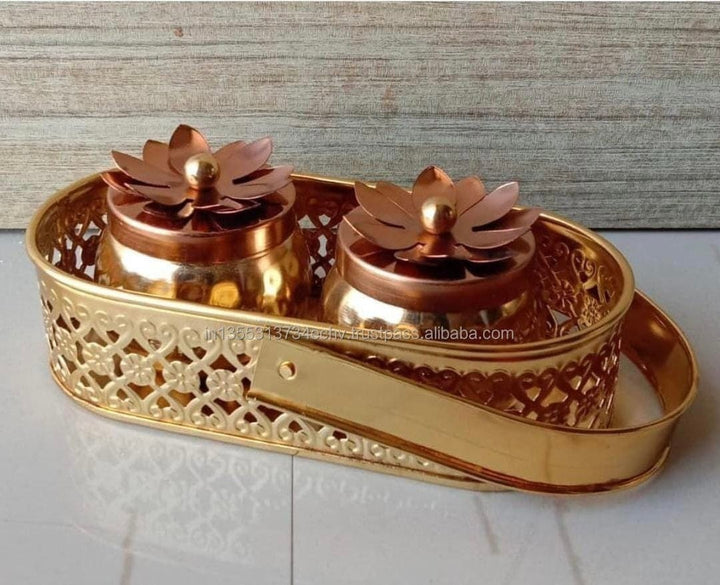 Golden iron metal gift hamper baskets with metal bowl and lids Return gifts 🎁 for guests in weddings, pooja or festivals